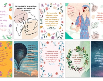 Female Authors Postcards, Book Quotes, Literary Postcards Set of 10, Book Lovers Gift, Literary Gifts, Literature Decor, Literary Quotes