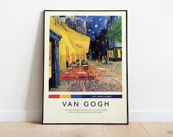 Van Gogh Cafe Terrace at Night Exhibition Poster, Van Gogh Wall Art, Vincent Van Gogh Vintage Art, Greatest Collection, Van Gogh Poster