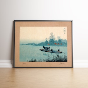 Japan Ukiyoe Print, Japan Woodblock print, Ferryboat by Konen Uehara, Japan Antique Poster, Japanese Prints, Japan Wall Art image 1