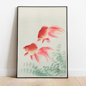 Japanese Woodblock Art Poster — Two Veil Goldfish by Ohara Koson  — Japanese Antique Goldfish Print — Japanese Vintage Art — Home Decor