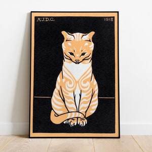 Sitting Cat Print by Julie de Graag, Cat Poster, Vintage Cat Art Print, Antique Cat Wall Art, Home Decor