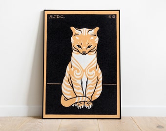 Sitting Cat Print by Julie de Graag, Cat Poster, Vintage Cat Art Print, Antique Cat Wall Art, Home Decor