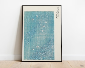 Japanese Antique Art Print—Japanese Woodblock Poster by Taguchi Tomoki—Japanese Swan Art—Japanese Vintage Poster—Blue Woodblock Print