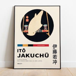 Ito Jakuchu Exhibition Poster—Japanese Antique Art Poster—A White Macaw Modern Print—Japanese Wall Art Print