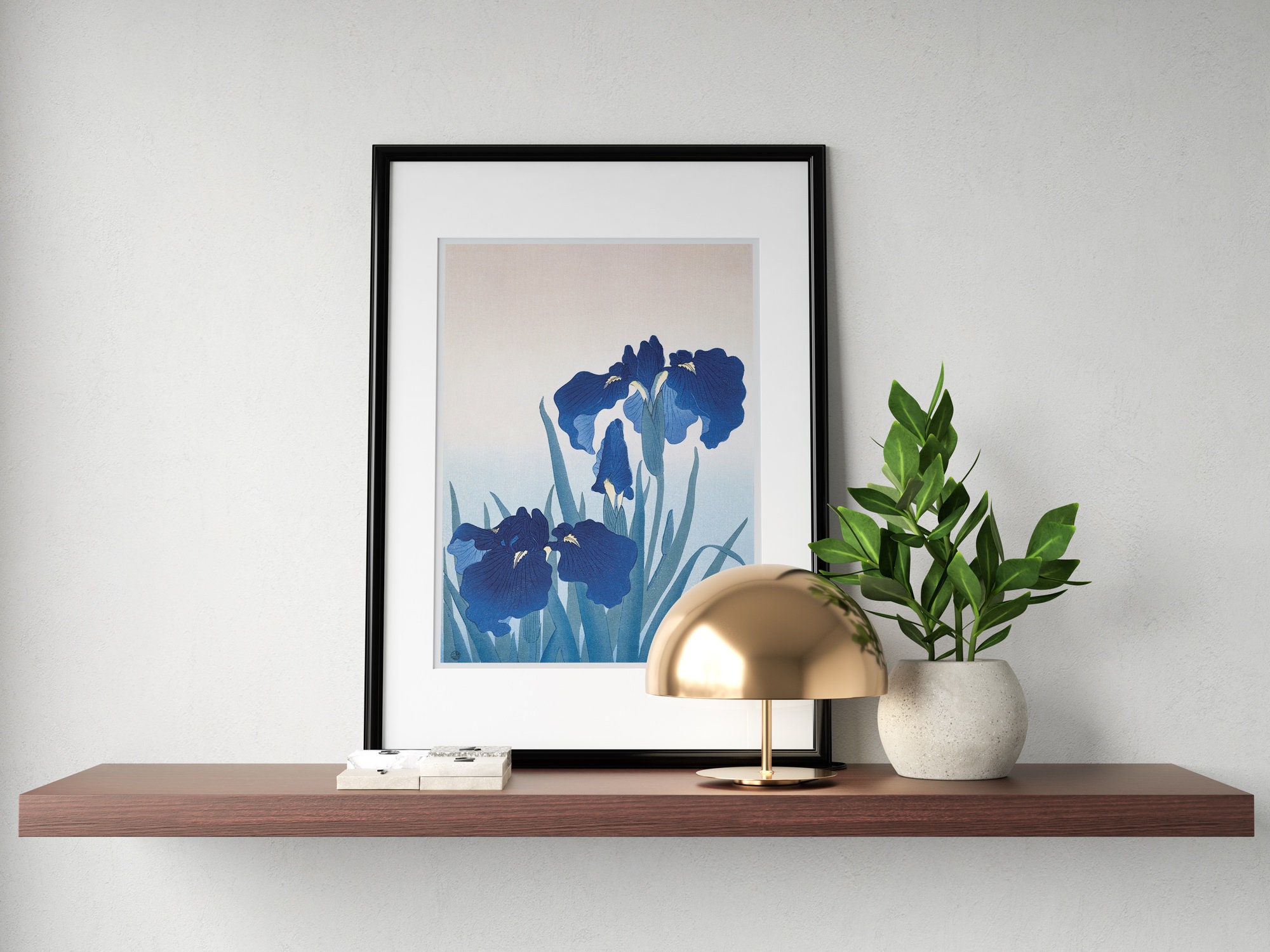 日本の木版画の美術作品 — 小原古邨作「青いアイリスの花」 — 日本の