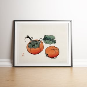 Vintage Persimmons by Kōno Bairei, Japanese Antique Art Poster, Antique Fruit, Fall Decor, Wall Art
