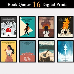 Buchzitate, Buchposter-Set mit 16 digitalen Downloads, Englischklasse, Bibliothek, Buchdrucke, Mittelschule-Klassenzimmerdekor, Buchliebhaber
