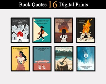 Book Quotes, Book Posters Set of 16 DIGITAL Downloads, English Class, Library, Book Prints, Middle School Classroom Decor, Book Lovers