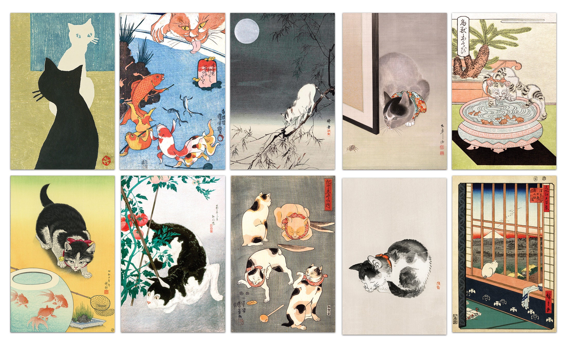 絵画　【壁掛け　Atukoさん】　THE cats Japanese Cat Print Postcards, Antique Postcards, Japan Cat