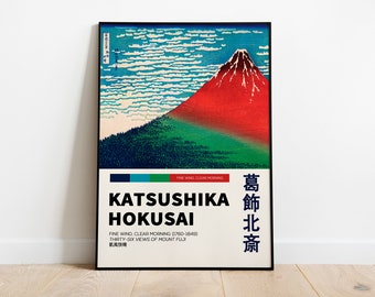 Japanese Exhibition Poster—Katsushika Hokusai Poster—Japanese Antique Art —Fine Wind, Clear Morning Modern Print—Views of Mount Fuji