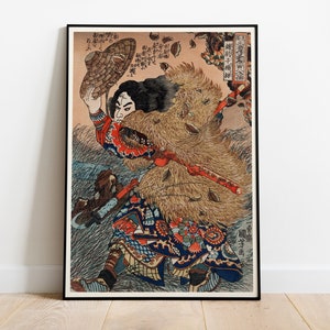 Japanese Samurai Art—Japanese Wall Art Canvas—Antique Print—Utagawa Kuniyoshi Poster—Japanese Warrior Art — Japanese Samurai Ukiyo-e Style