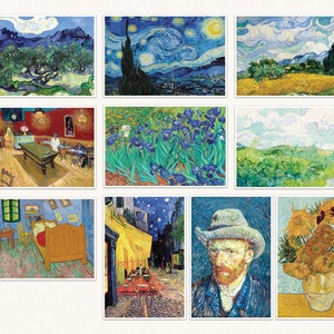 Van Gogh Postcards, Van Gogh Gift, Vincent Van Gogh Postcard Set, Starry Night Postcard, Cafe Terrace, Irises, 10 Postcard Set