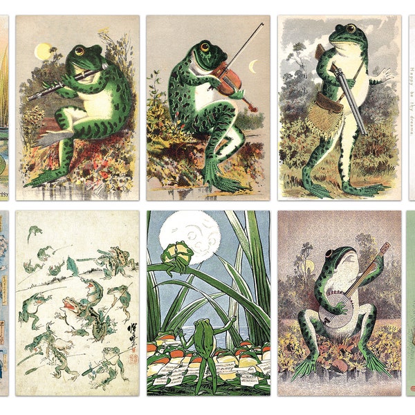 Vintage Frog Postcards, Vintage Frog Prints, Frog Print Set, Retro Poster, Frog Decor, Frog Set of 10 Postcards