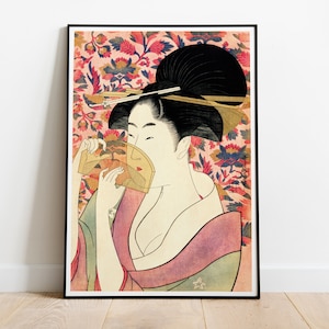 Japanese Woman in Kimono, Geisha Print, Japanese Art Print, Japanese Antique Art, Kitagawa Utamaro, Japanese Woodblock Art, Ukiyo-e Print