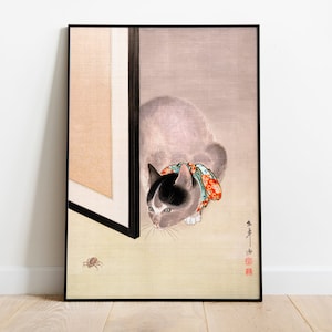 Japanese Cat Art Print, Cat Watching a Spider, Vintage Cat, Ukiyo-e Cat Art Print, Japanese Woodblock, Asian Wall Art, Japanese Poster
