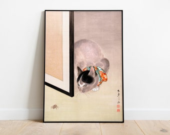 Japanese Cat Art Print, Cat Watching a Spider, Vintage Cat, Ukiyo-e Cat Art Print, Japanese Woodblock, Asian Wall Art, Japanese Poster
