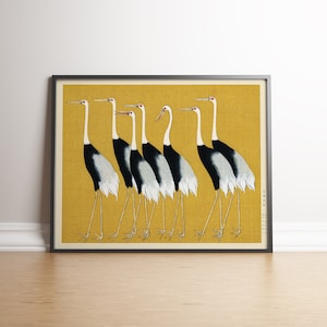 Japanese Crane Print Poster, Seven Cranes by Ogata Korin, Bird illustration, Vintage Crane Print, Wall art print, Home Decor