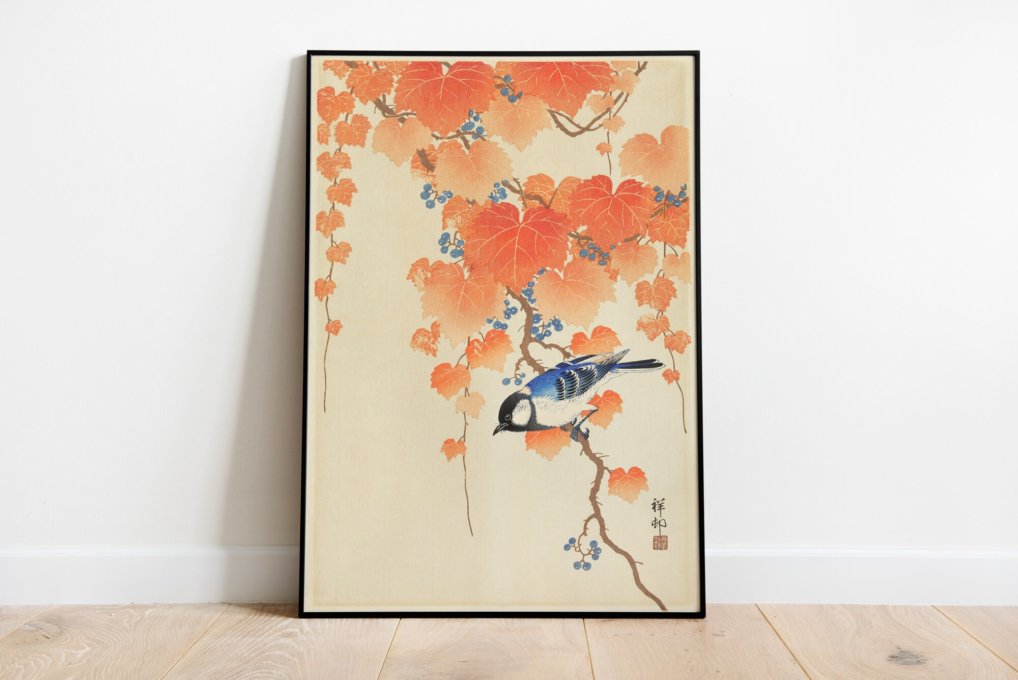 Japanese Art Poster Birds  — Great Tit On Paulownia Branch by Ohara Koson  — Japanese Antique Art Print — Japanese Bird Art — Home Decor
