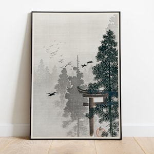 Japanese Antique Art Poster — Flock of Birds In A Tree Forest by Ohara Koson  — Japanese Art Print — Asian Landscape Print — Home Decor