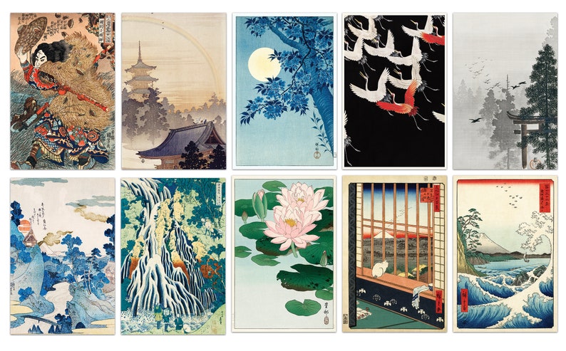 Japanese Antique Postcards, Japan Art Prints, Ohara Koson, Japanese Print Cards, Ukiyoe Postcard Prints, Japanese Art Postcards Set of 10 image 1