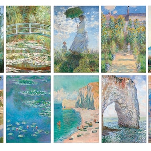 Lot de 10 cartes postales Monet, ensemble mural de la galerie Monet, estampes impressionnistes Claude Monet, estampes Monet