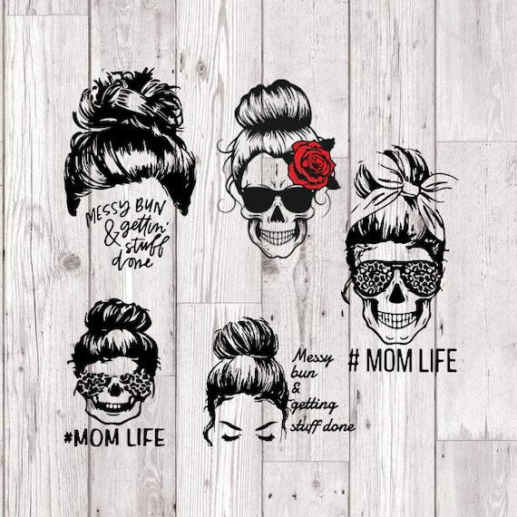 Download Messy Bun SVG Mom life svg skull svg Curly Hair Bun Girl ...