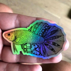 Holographic Betta Fish Sticker - 3&quot; Vinyl Sticker - Aquarium, Laptop, Phone Case, etc