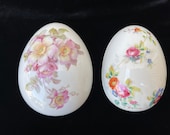 2 Vintage Porcelain Egg Trinket Boxes, Limoges, Gerold Porzellan, Hand Painted, Pink and Red Wild Rose, Floral, 1950 s, France Germany