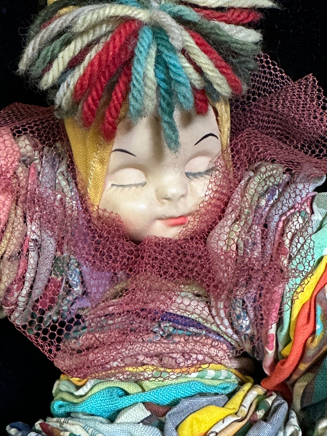 Vintage Yoyo Clown Doll Sleeping Mask Face Handmade 1960s Etsy