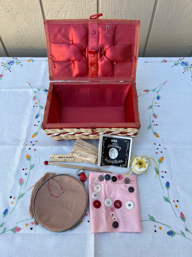 Vintage Midcentury Woven Wicker Sewing Basket Made in Japan Etsy