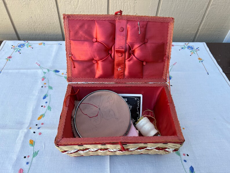 Vintage Midcentury Woven Wicker Sewing Basket Made in Japan Etsy