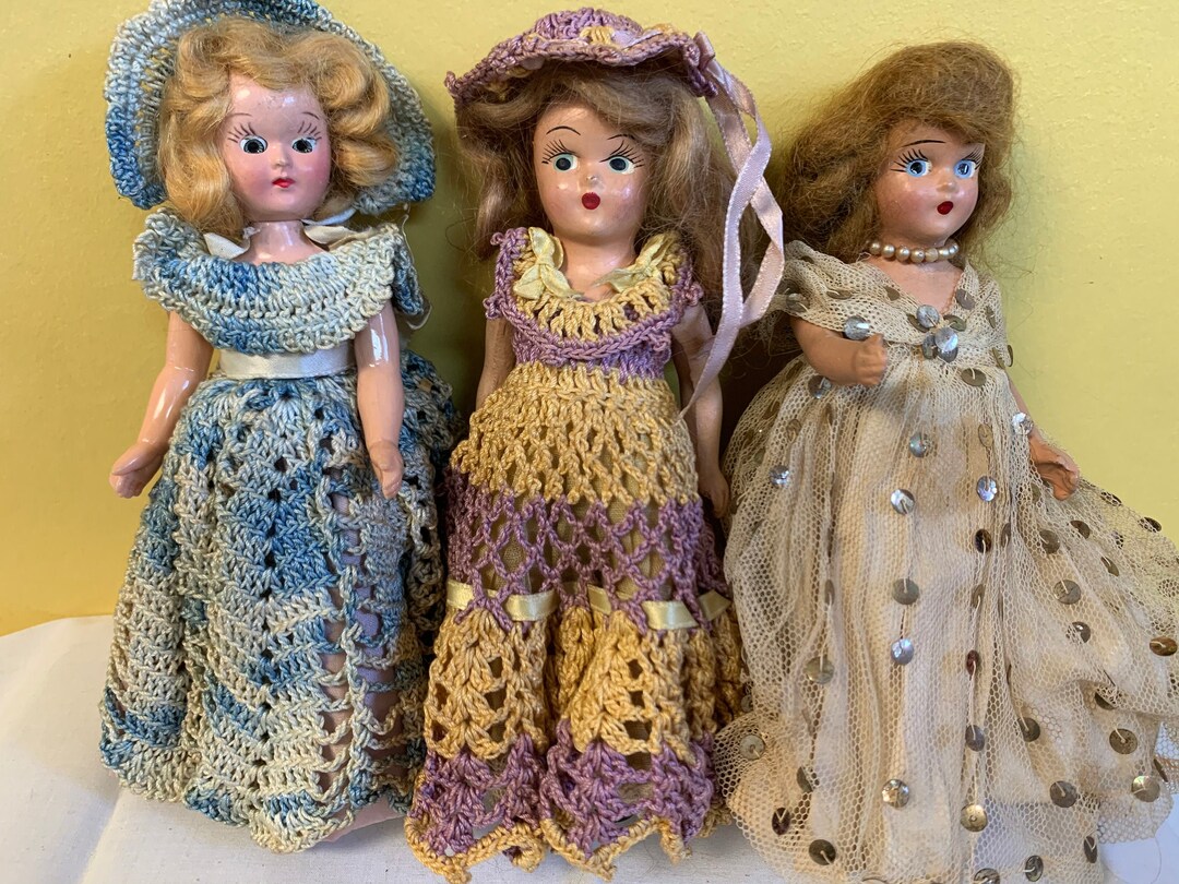 3 Vintage Story Book Dolls 8 Painted Eyes Hard Plastic Etsy