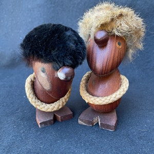 Figurines pessimistes et optimistes danoises modernes en teck, modernes du milieu du siècle, années 1950, signées Hans Bolling Danemark