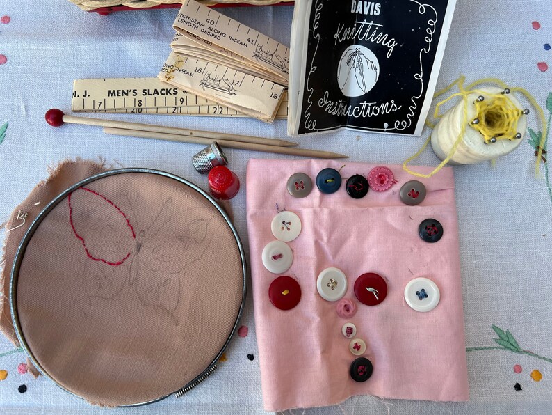 Vintage Midcentury Woven Wicker Sewing Basket Made in Japan Etsy
