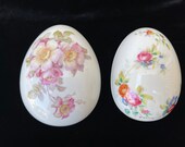 2 Vintage Porcelain Egg Trinket Boxes, Limoges, Gerold Porzellan, Hand Painted, Pink and Red Wild Rose, Floral, 1950 s, France Germany
