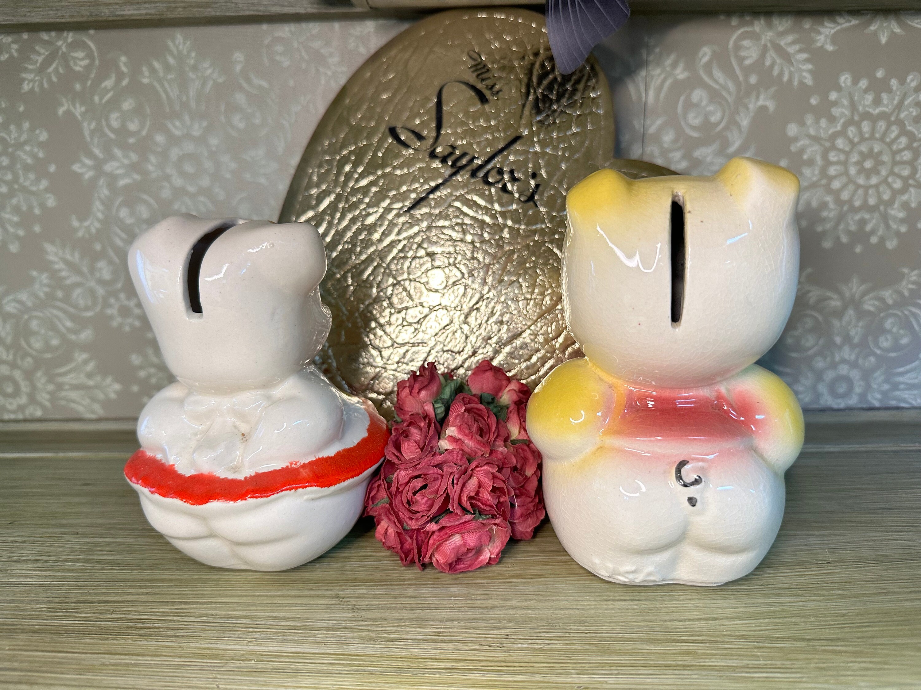 Vintage American Bisque Piggy Banks, Set of 2, New Stoppers, 1950s, Made in USA Etsy