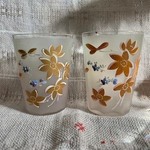 Lot 42. Antique Bohemian Moser Tumblers, Frosted Panel Glass, Hand Painted, 1800s, Made in Czech Republic