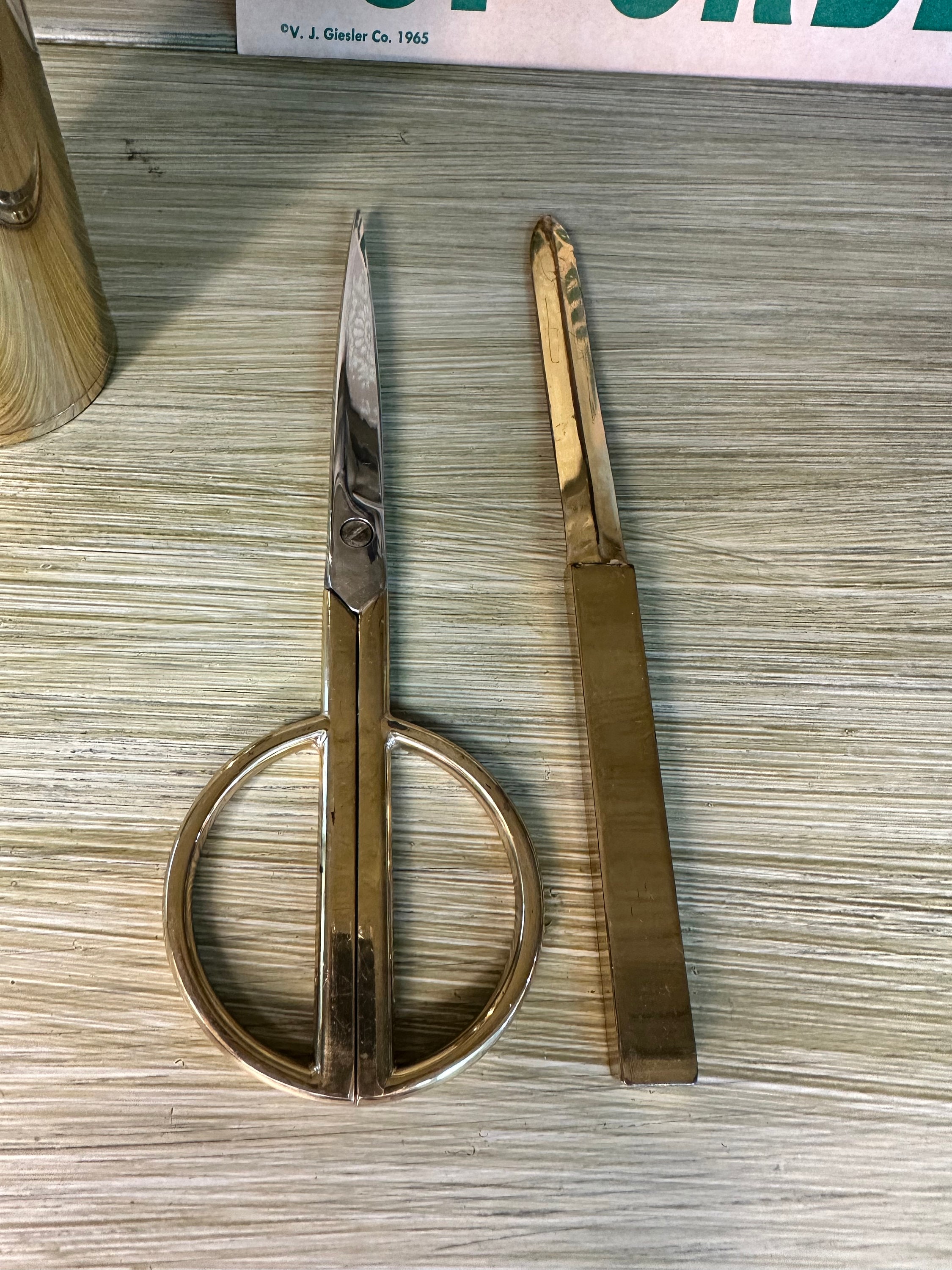 Vintage GRICO Solid Brass Desk Set, Scissor & Letter Opener, Made in