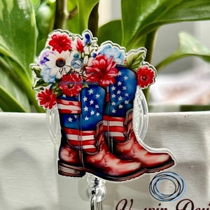 American Cowgirl Boots/Flowers retractable badge reel/ID holder/nurse/card holder/teachers/students/western