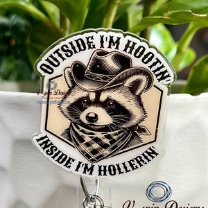 Funny Raccoon Badge Reel: Western ID Holder for Nurses & Teachers
