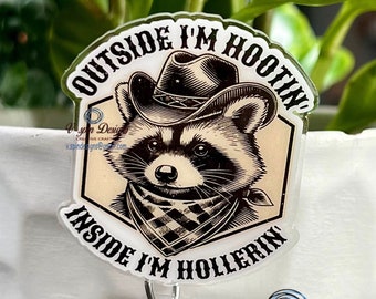 Funny Raccoon Badge Reel: Western ID Holder for Nurses & Teachers