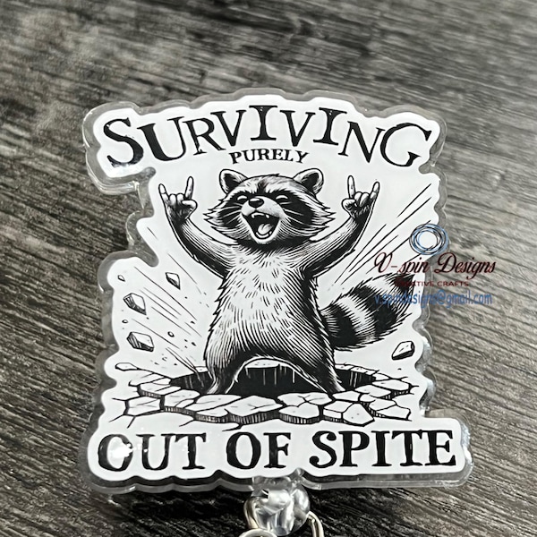 Funny Raccoon Badge Reel: Surviving Out of Spite, ID Holder