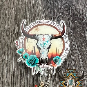 Bull Skull/Flowers retractable badge reel/ID holder/nurse/card holder/western badge reels