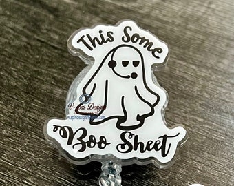 This some Boo Sheet badge reel/ID Holder card holder/nurse/ghost/Halloween/communications/operator/911
