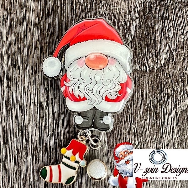 2” Acrylic,  Santa, badge reel/ID Holder/nurses/teachers/students/Christmas