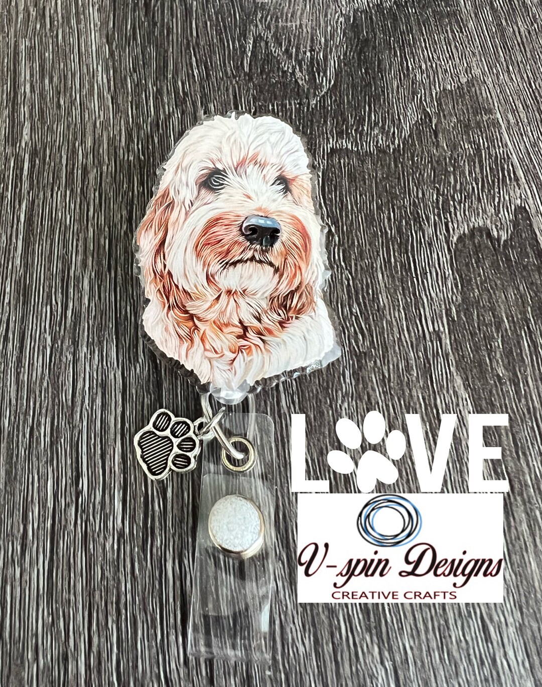 2 Acrylic White Doodle Dog Badge Reel/id Holder/card  Holder/nurses/teachers/students/dogs 