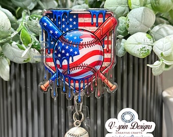 Baseball drip Badge Reel: Retractable ID Holder, Nurse Gift, Sports Fan Accessory