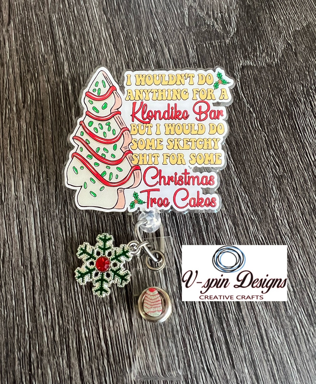 2 Acrylic Funnychristmas Tree Cakes Badge Reel/id Etsy