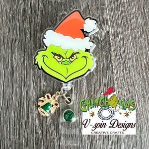 2” acrylic, Green Christmas monster badge reel/ID Holder/nurses/teachers/students/Christmas