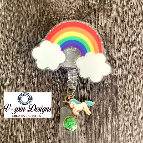 2” Acrylic, Rainbow badge reel/ID holder/ card holder/nurses/pediatrics/teachers